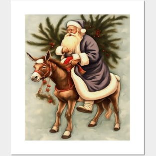 Olde German Father Christmas Riding A Donkey Posters and Art